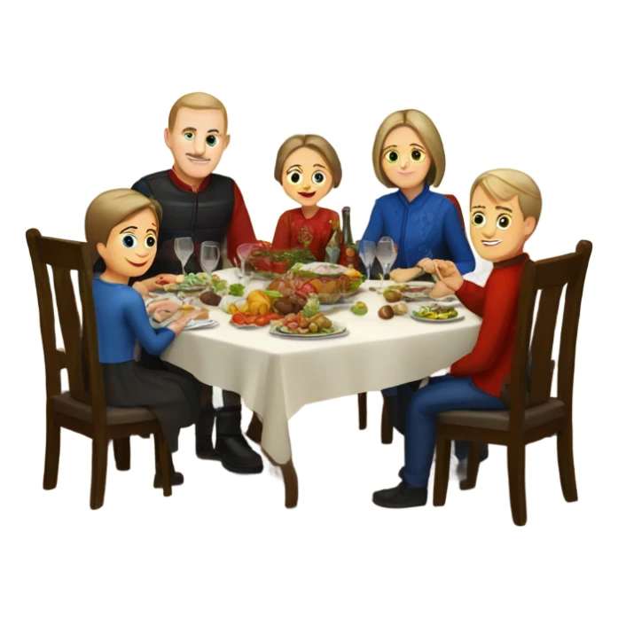 Russian family sitting at the New Year's table sticker