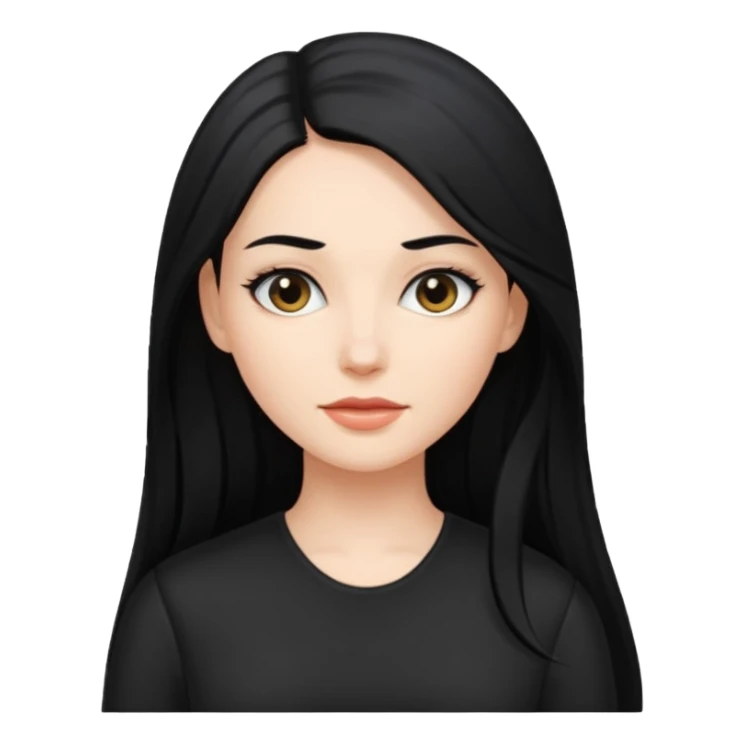 femme blanche, cheveux long, lisse et noir. Vêtement noir sticker