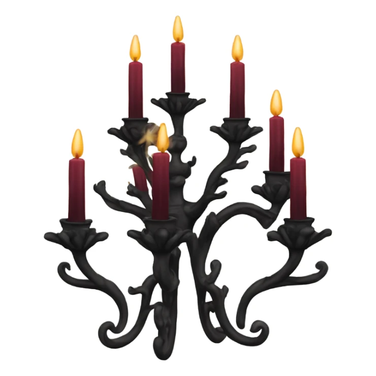 black seven-branched candelabrum with burgundy flames sticker