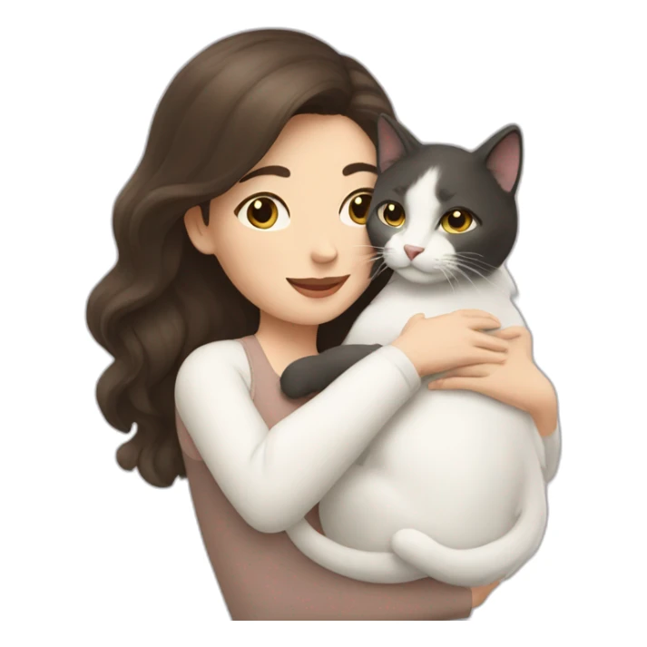 brunette woman hugging a white cat sticker
