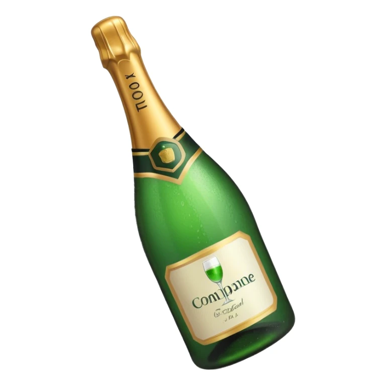 green champagne bottle with white paper sticker
