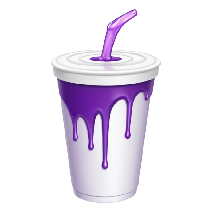 White Double Styrofoam cup with purple liquid on spilling out sticker