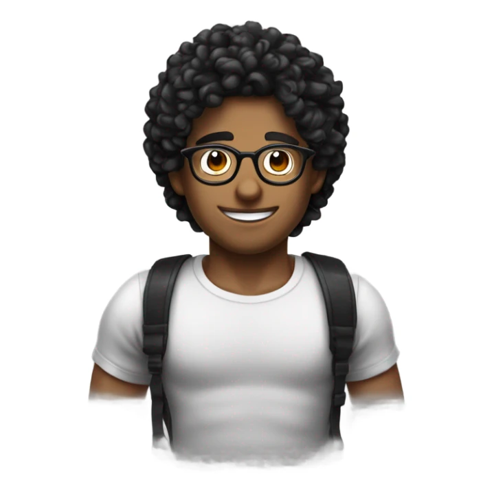 chico con cabello rizado negro, piel morena y que use lentes sticker