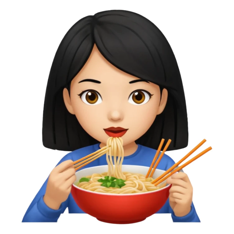 girl with black hair eating noodles sticker