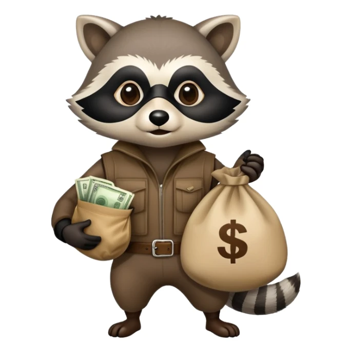 raccoon thief with mask and money bag sticker