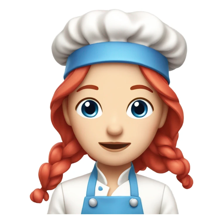 A cute long red hair cheff with blue and roses on her kitchen clothes sticker