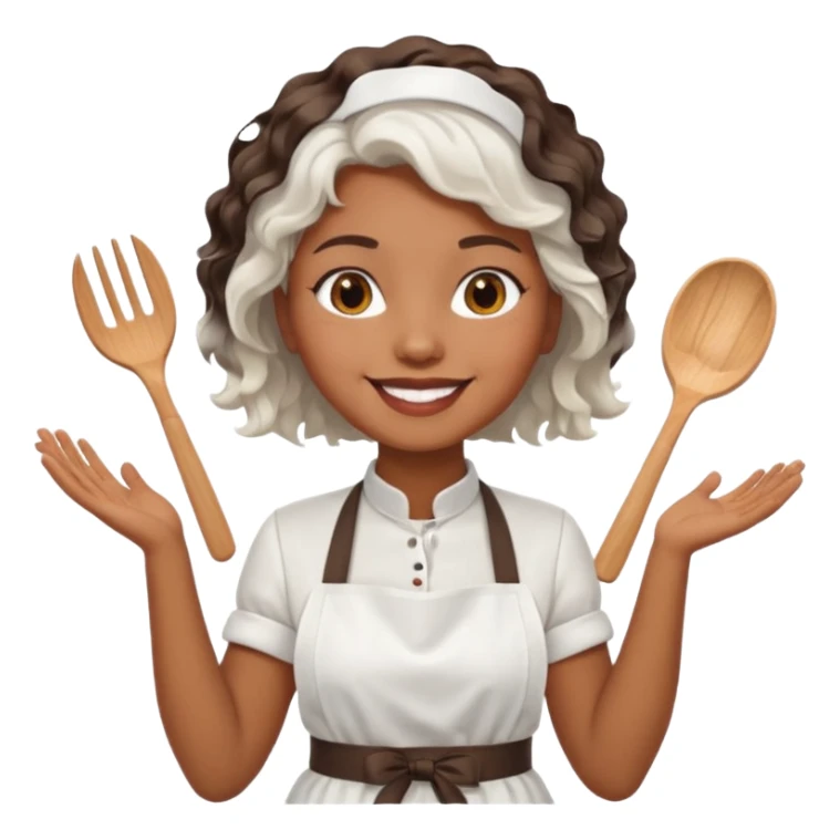 woman, brown skin, white short wavy hair, with apron sticker