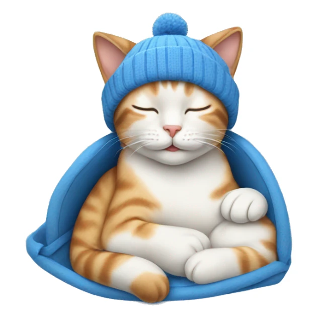 cat sleeping peacefully wearing a blue baby hat sticker