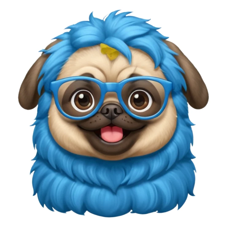 long blue haired baby pug wearing glassess very happy sticker