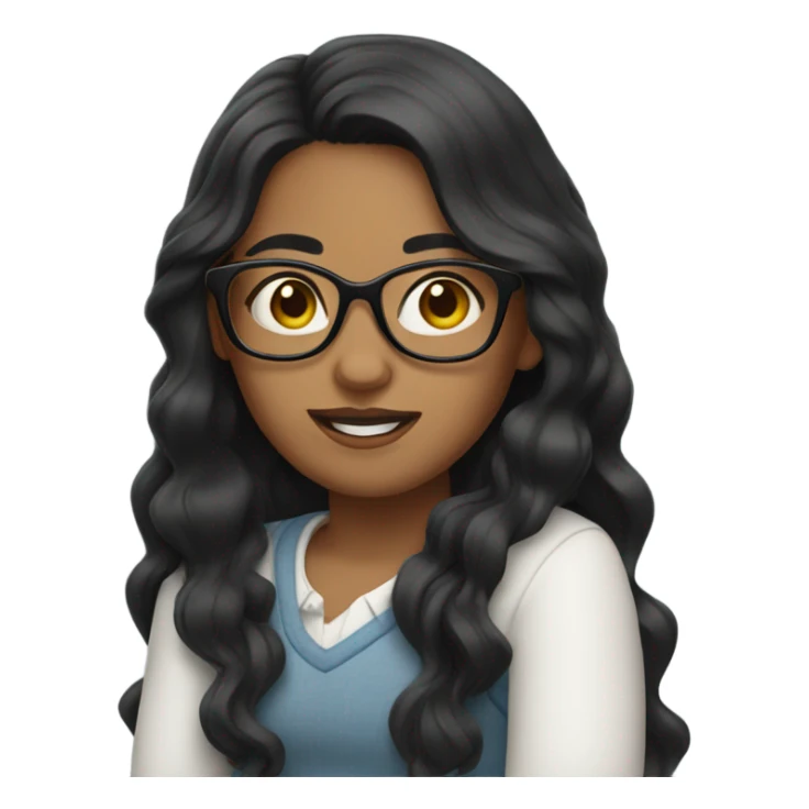 Girl with long wavy black hair and glasses sticker