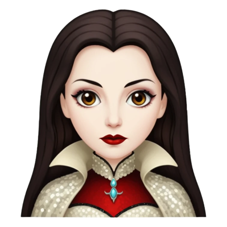 Countess Dracula with long dark brown hair, ivory sequin outfit  sticker