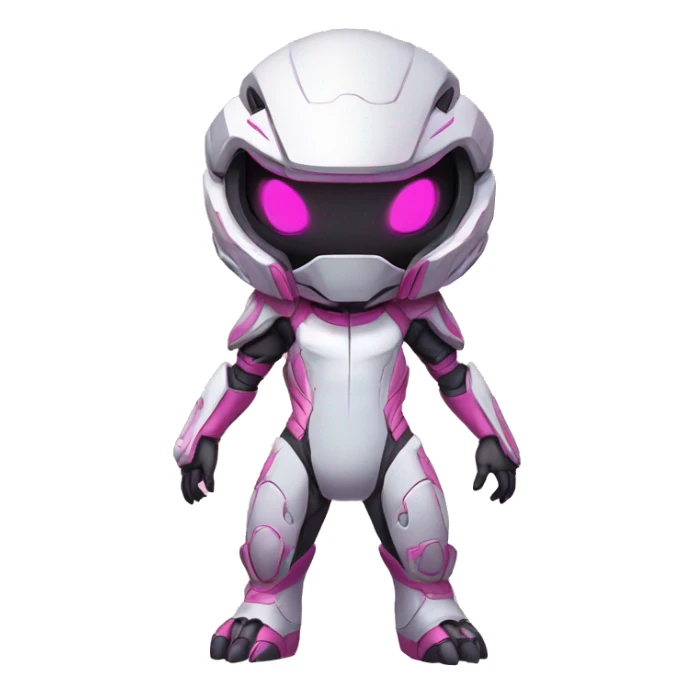 White, Chibi, White body, Anthro-Sona-Lizard-Alien-Salazzle-Mew-Fakémon, with pink eyes, with a futuristic visor-helmet, techwear-cyberpunk suit, Full Body sticker