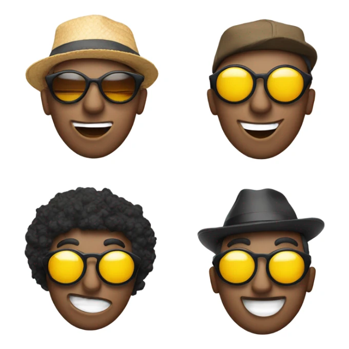 “Emoji-style photo strip from a photo booth, with four distinct sections, each featuring unique elements like expressions or props.” sticker