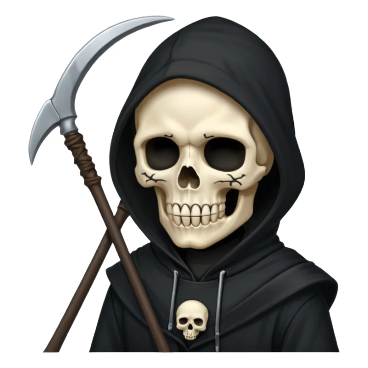 zoomed black hood skull scythe sticker