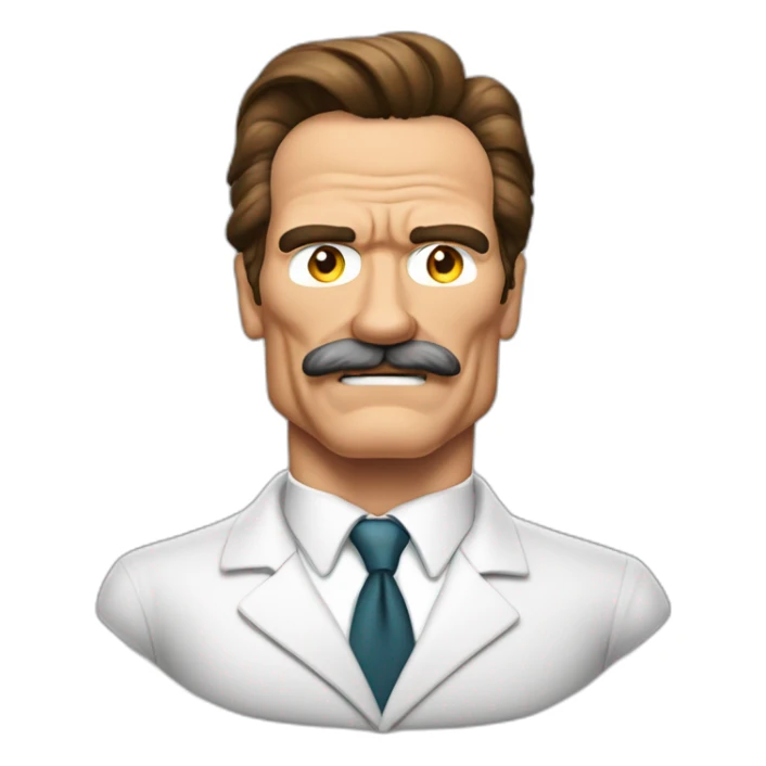 Arnold Schwarzenegger disfrazado de científico con bigote operado de la próstata sticker