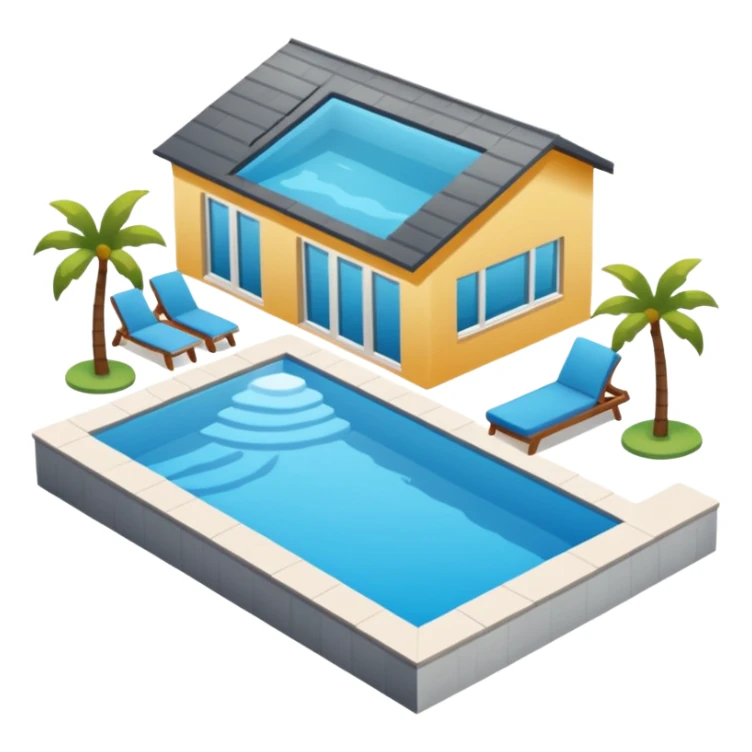 créer une maison simple en iso  teinte de gris avec une pisicne à coté sticker