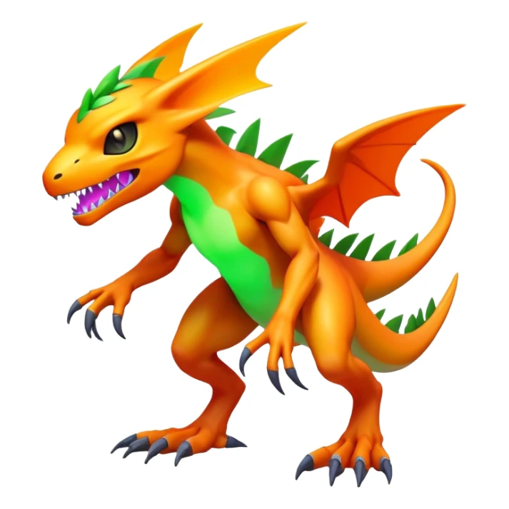 Tropical futuristic lush warm-colored neon-colored Fakémon-Digimon-creature (full body) sticker