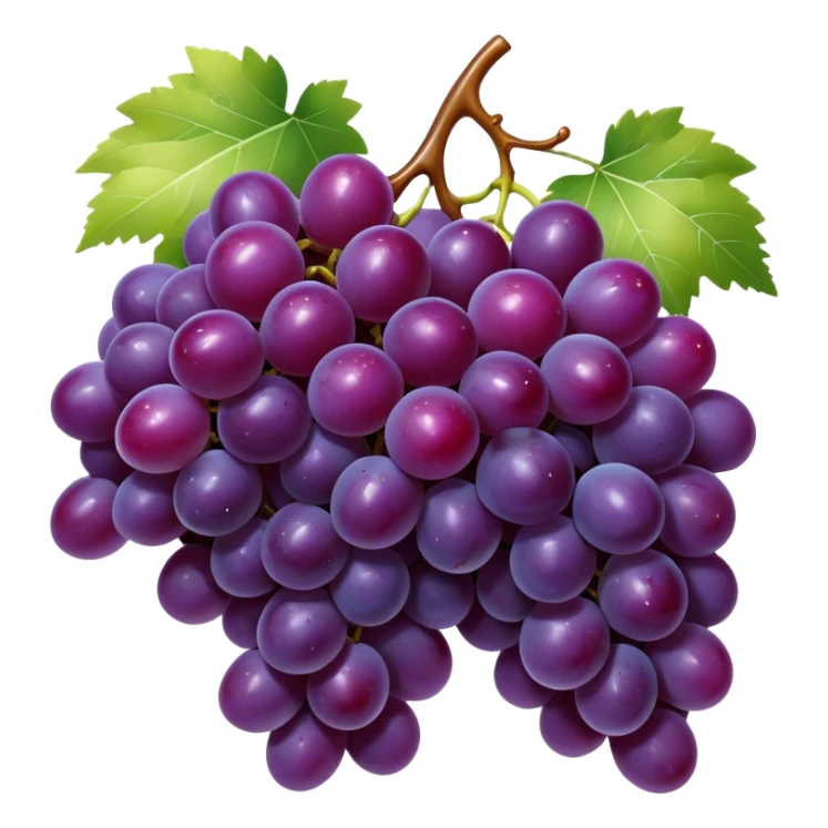Cinematic glossy purple grapes, plump and dewy, gathered in a beautiful cluster, deep rich hues, ultra-detailed, fresh and juicy, soft glowing light. sticker