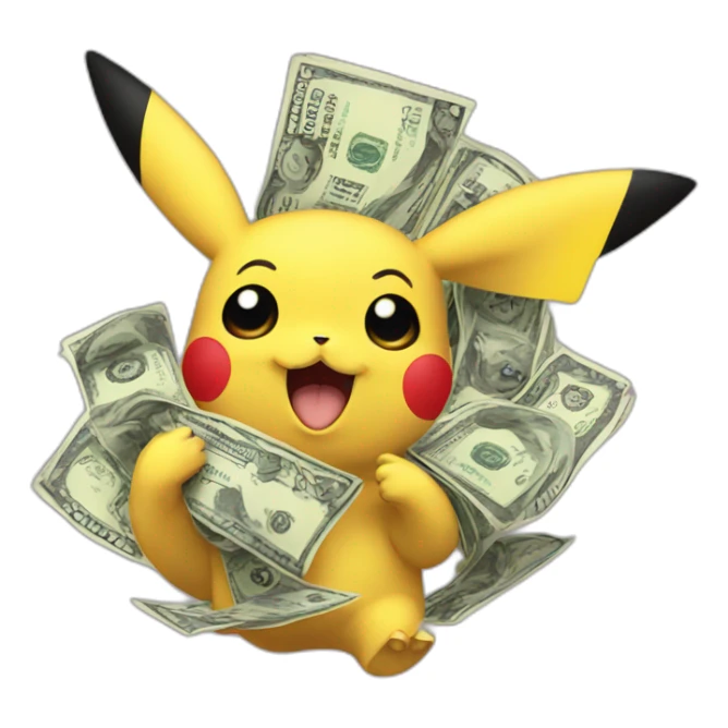 pikachu with dollar signs instead of eyes counting money sticker