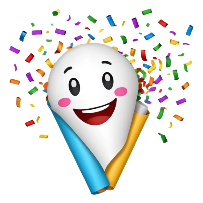 Party popper with confetti and a big smile sticker