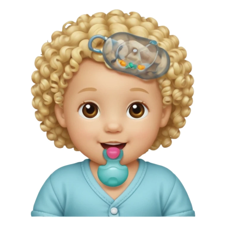 Blonde curly-haired baby, pacifier in mouth sticker