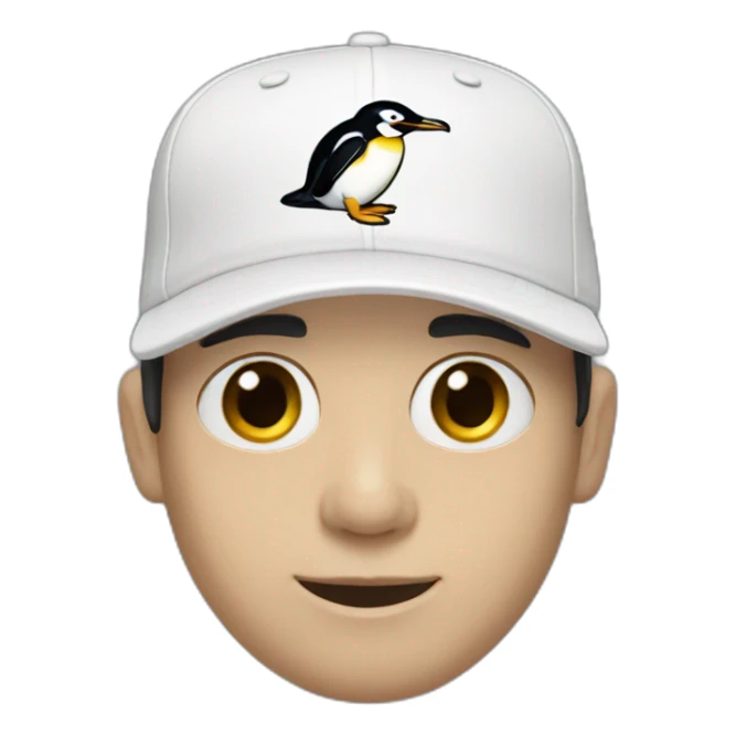 pale man with dark hair wearing a penguins baseball cap sticker