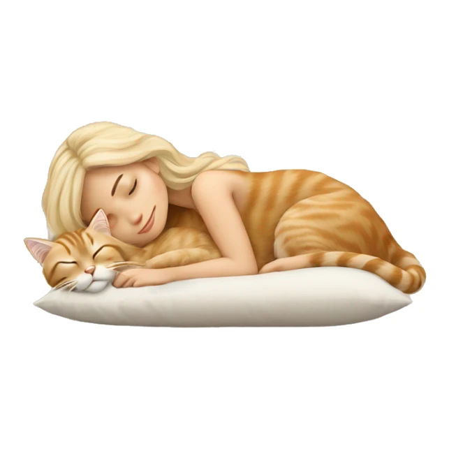 Pretty blonde girl sleeping with her beige main coon cat on pillow sticker