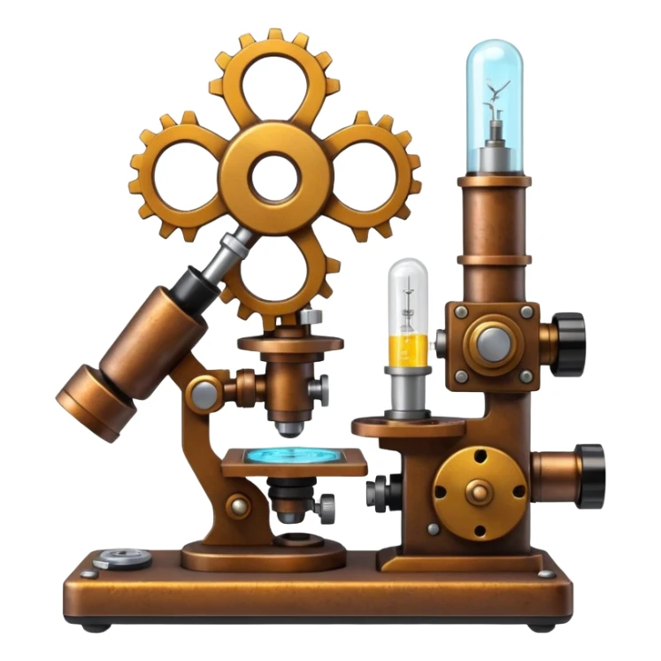 science, chemicals, mechanical gears, steampunk, electronics, electric wires, light bulbs, resistors, ic, physics, microscope, nuclear model, radioactivity sticker
