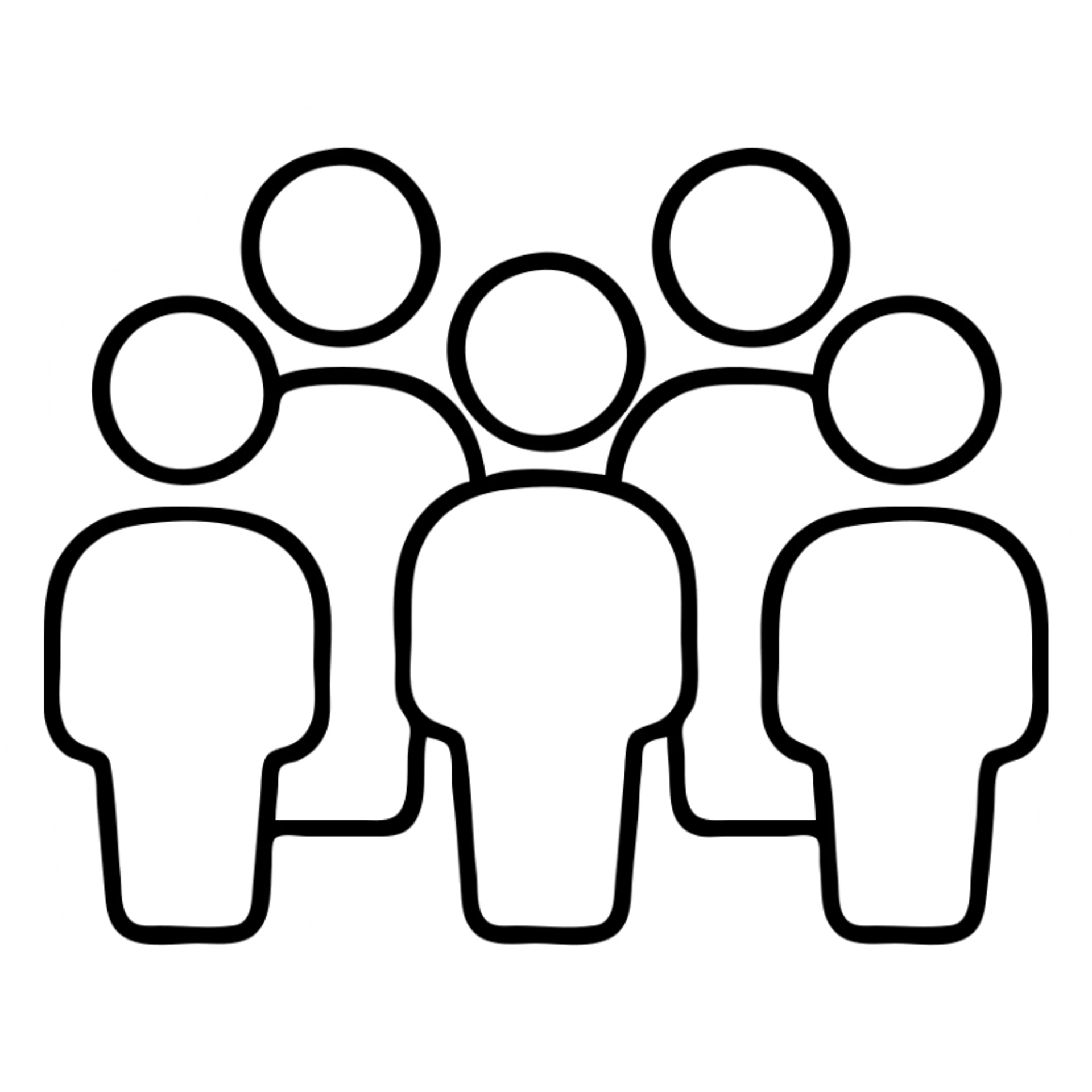 five white people standing together as a team, minimal outline icon sticker
