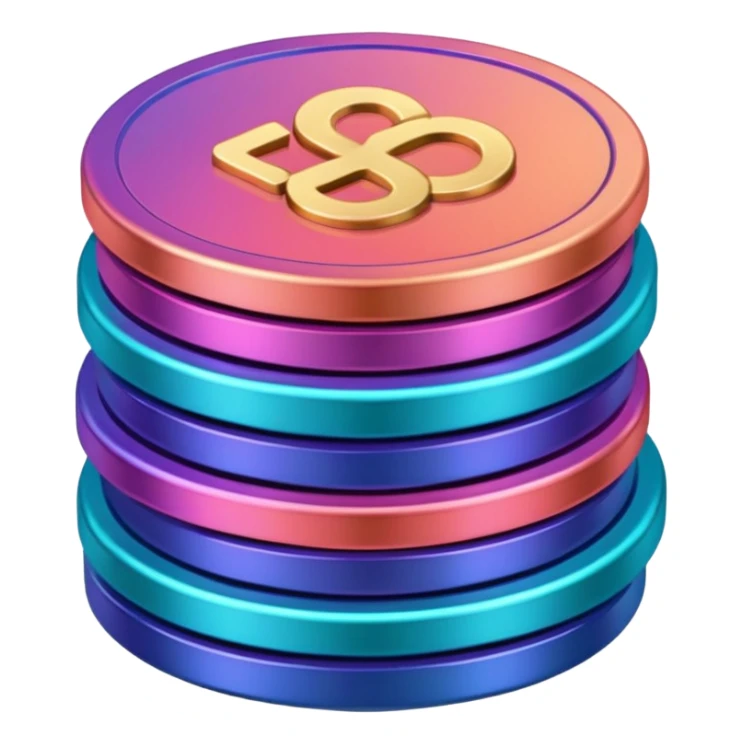 Many Coins pack stack
in gradient of turquoise, blue, pink, purple, and coral
 sticker