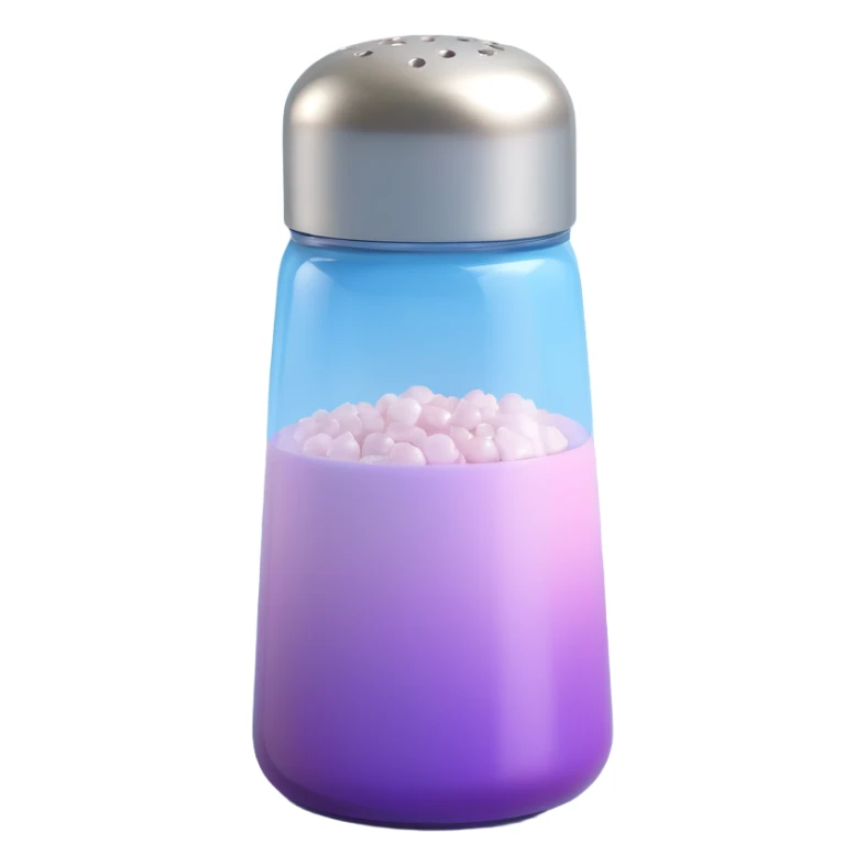 Add salt shaker holes to the top of the salt shaker. Keep everything else exactly the same, iOS emoji style, 3D, shiny, smooth gradients, soft shadows, realistic salt shaker shape, metallic lid, no face. Add a glossy effect to the glass. sticker