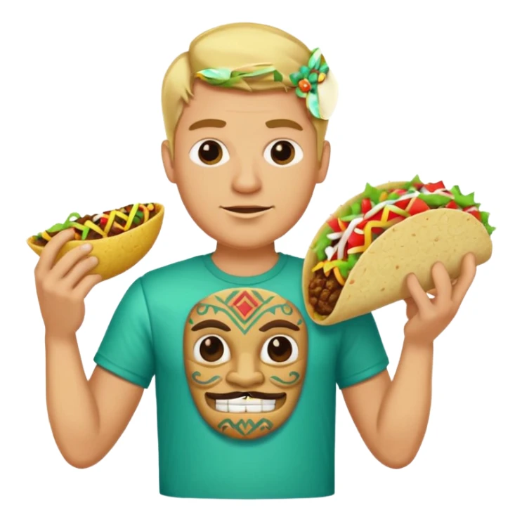 blonde man with tiki shirt holding taco sticker