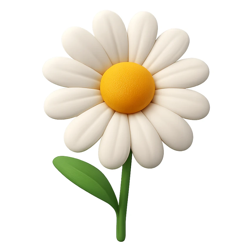 3D iOS-style daisy flower, single bloom, detailed petals, soft shadows, no background sticker