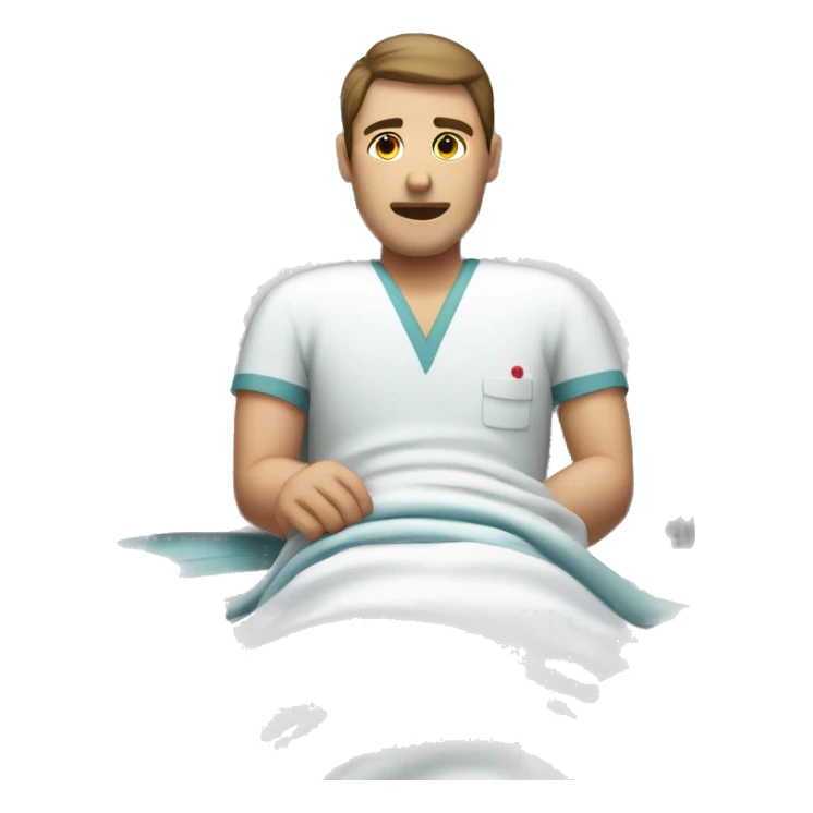 male patient in hospital bed facing right sticker