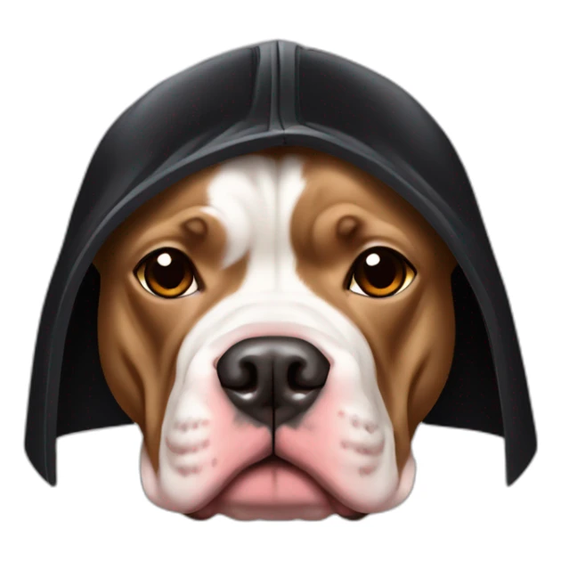 Tan pitbull wearing a Darth vader costume sticker