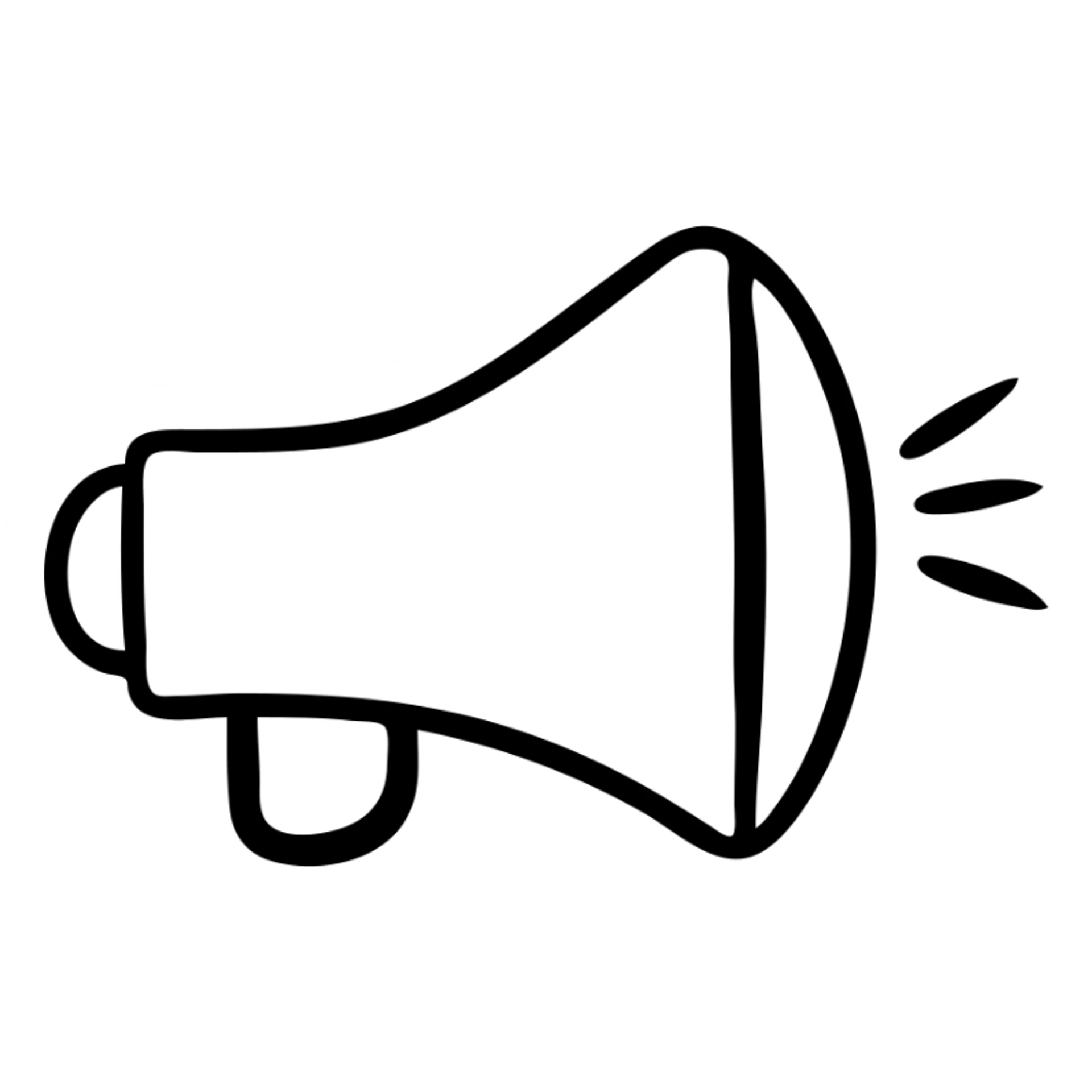 A megaphone or bullhorn with handle, hand-drawn style showing an announcement device sticker