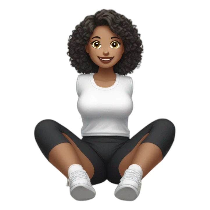 Front view full body curvy caucasian beauty sitting on the floor straight hands up black skirt white knickers white socks sticker
