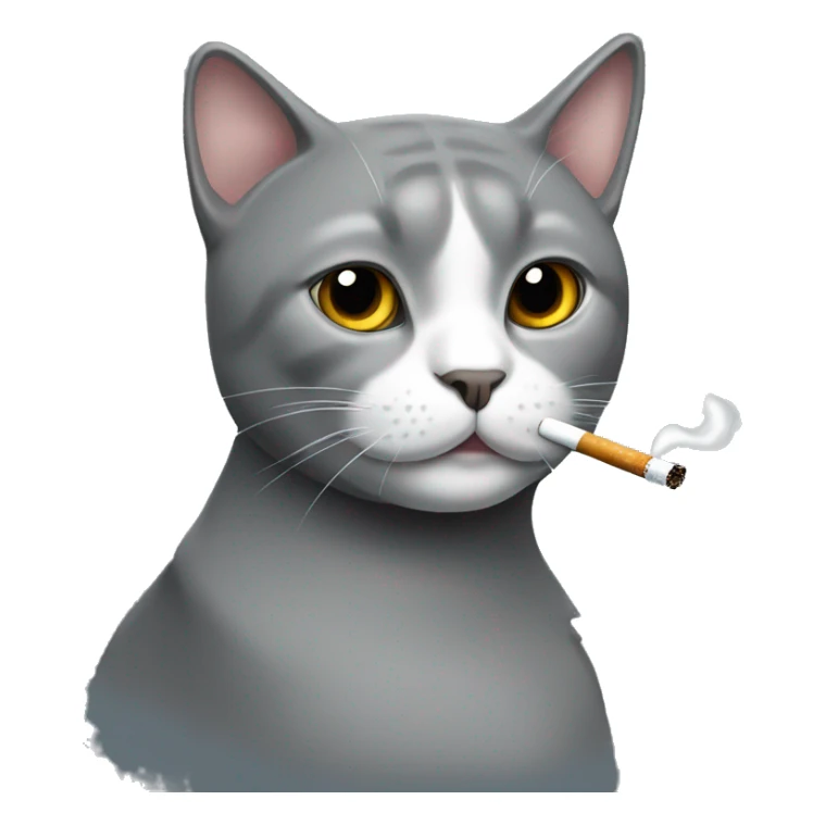 grey cat with white nose smoking a cig  sticker