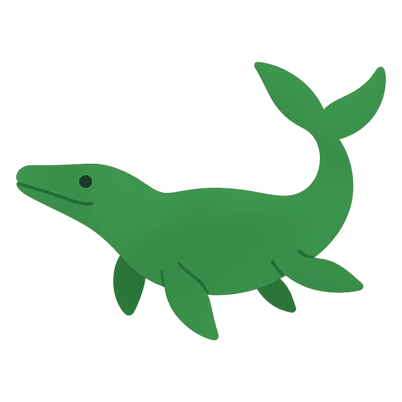 green Mosasaurus, outlined icon with color fill, simple and bold sticker