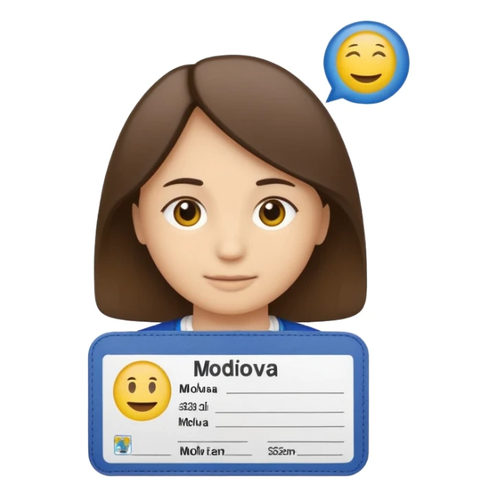 student ID card emoji with placeholder lines instead of text and a small silhouette of Moldova in the corner sticker