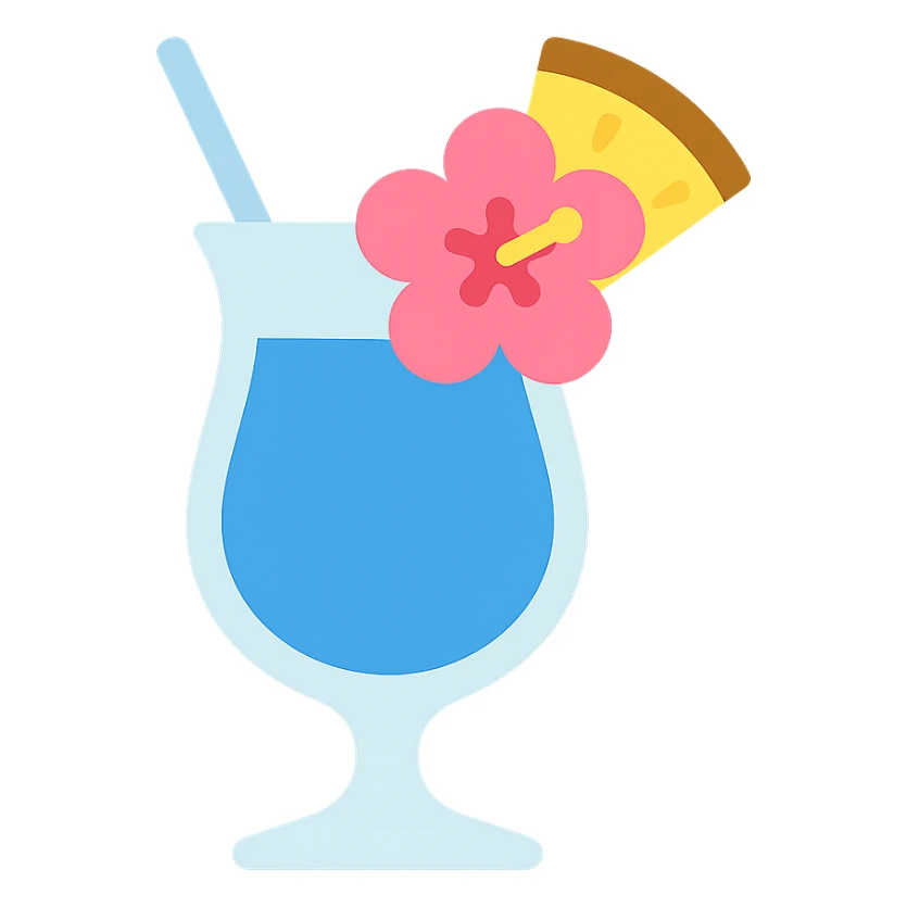 blue tropical cocktail with hibiscus and pineapple garnish sticker