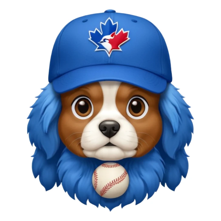 king charles cavalier wearing bluejays crown sticker