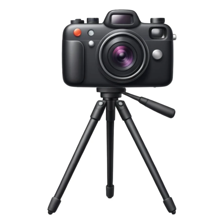 Emoji of a photo camera on a tripod, iPhone emoji style. Flat design, smooth gradients, rounded edges, soft shadows, clean look, white background sticker
