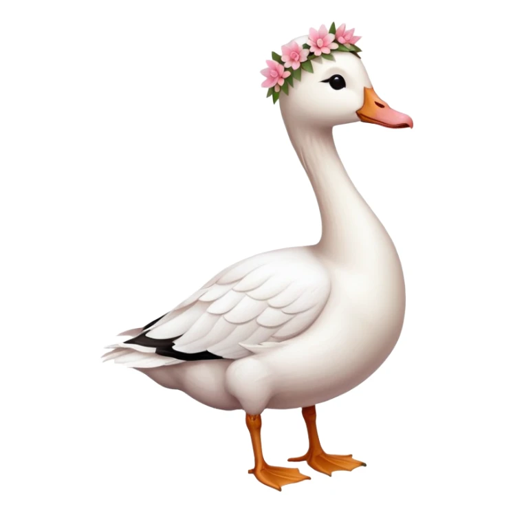white goose with a pink flower crown standing sticker