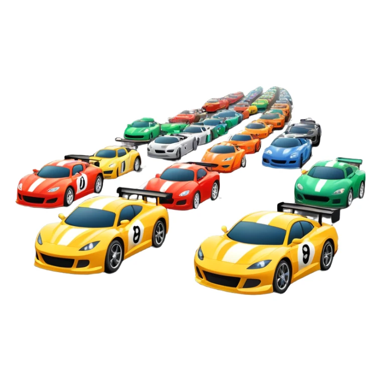 grandstands filled with cheering crowds, checkered flags waving, and traffic lights signaling the start, with a thrilling atmosphere of anticipation and speed. Sporty cars and motorcycles lined up at the starting line, ready to race, with a vibrant racetrack in the background. sticker