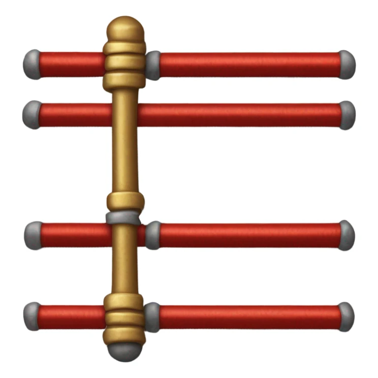 Un bâton en métal rouge, deux sections sont dorées et texturées. sticker