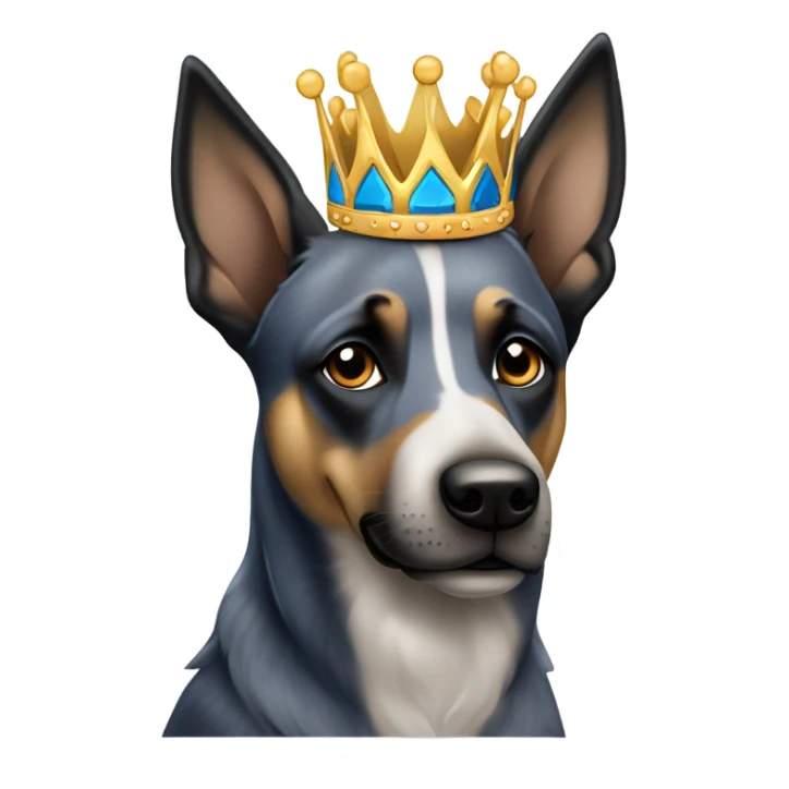 A malinois dark blue merle color with a crown on his head sticker