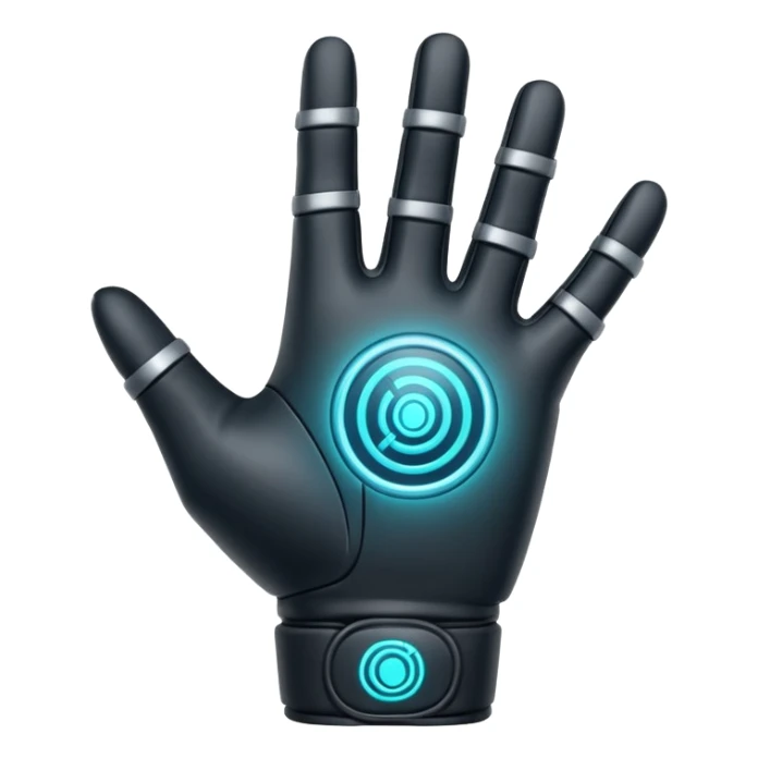 Minimal emoji of a futuristic nano-tech glove with subtle glowing lines, flat sci-fi wearable icon sticker