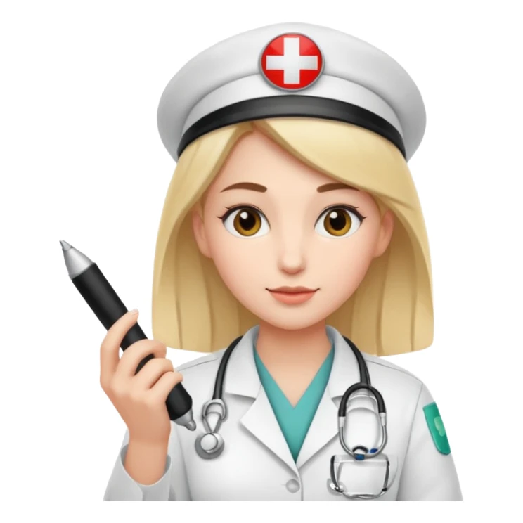 woman medic signing application for job sticker