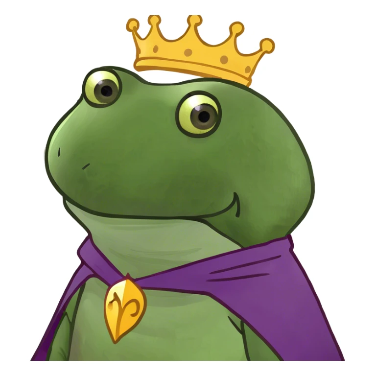 bufo the king wearing a purple cape and gold crown sticker